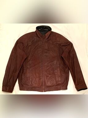 Vintage Remy Men's Red 100% Leather Zip-Front Jacket
